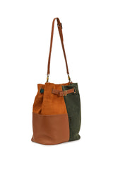 Shoulder bag in brown and green leather