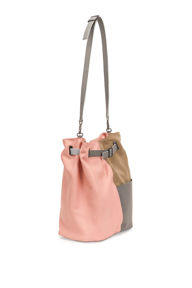Shoulder bag in grey and pink leather