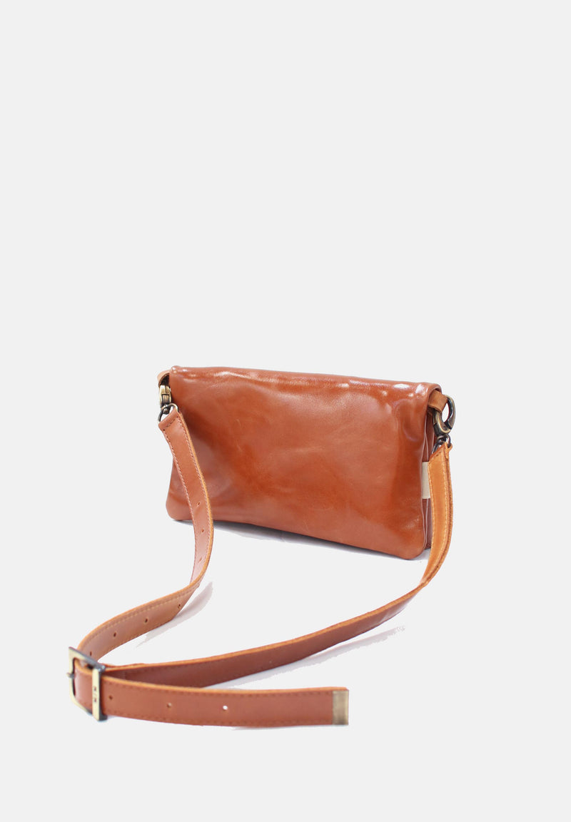 slim and small belt bag in brown leather 