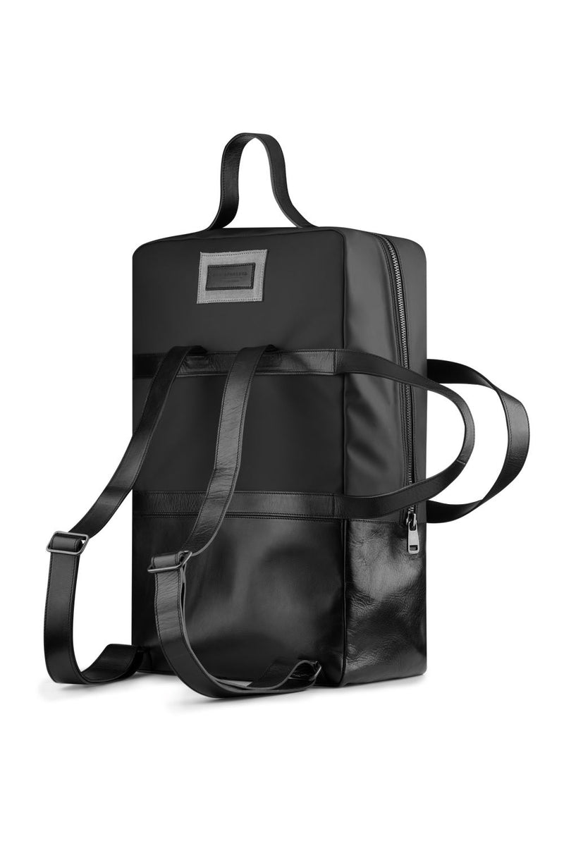 Large weekend backpack in black leather