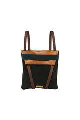 backpack in green suede and brown leather